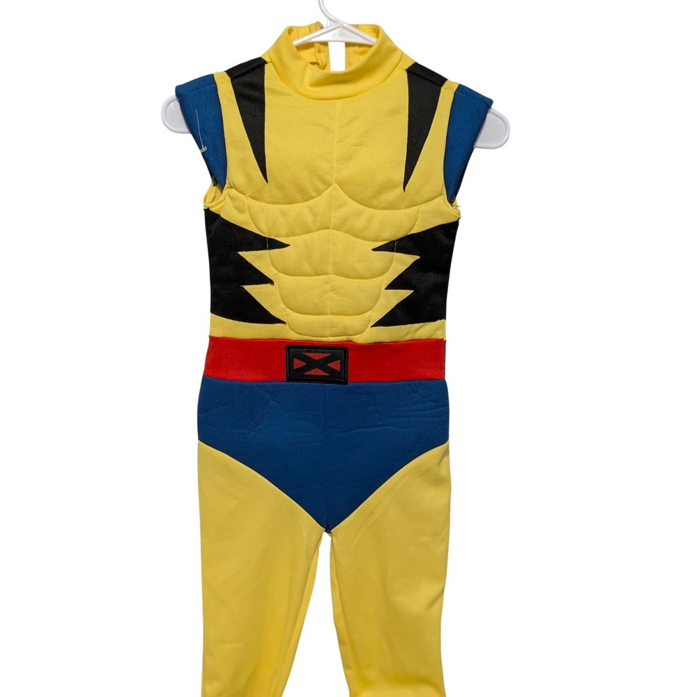 Marvel Wolverine Costume Kids Size M Yellow Blue Jumpsuit Padded Muscle X-Men